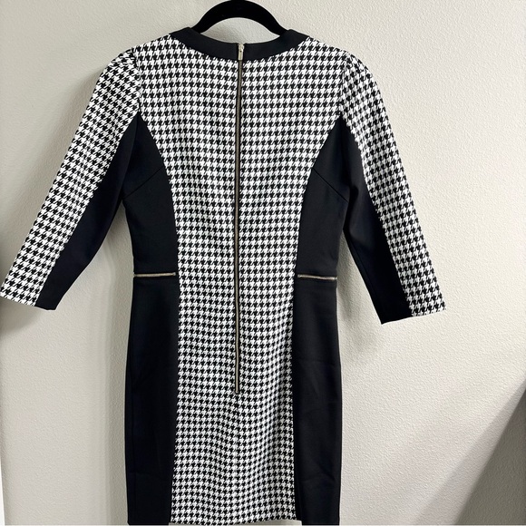 H&M Monochrome Houndstooth Dress 3/4 Sleeve pockets preppy academia NWT - Picture 16 of 16